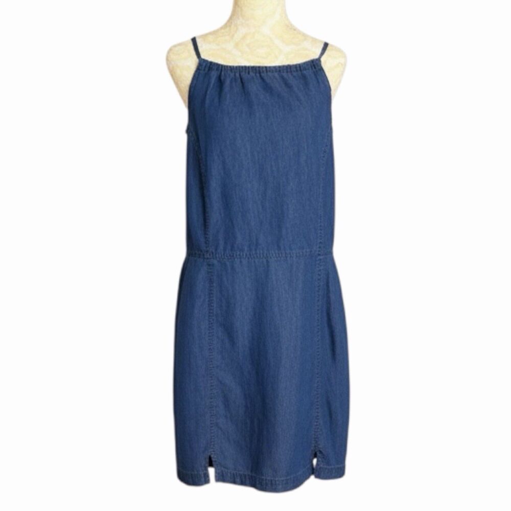 Asos Denim Chambray Halter Mini Dress Summer Indigo Blue 14
